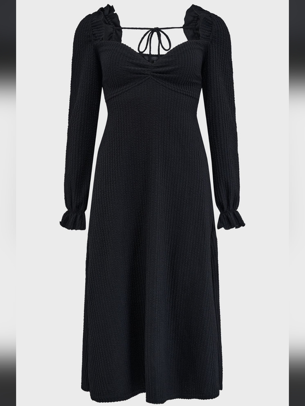 Killstar Black Long-Sleeve Midi Dress with Sweetheart Tie Back